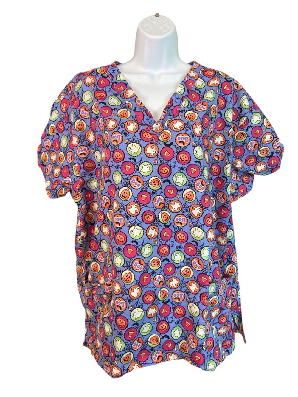 Dickies Halloween Scrub Top XL Ghost Pumpkin Boo Candy Cotton Nurse Y2K